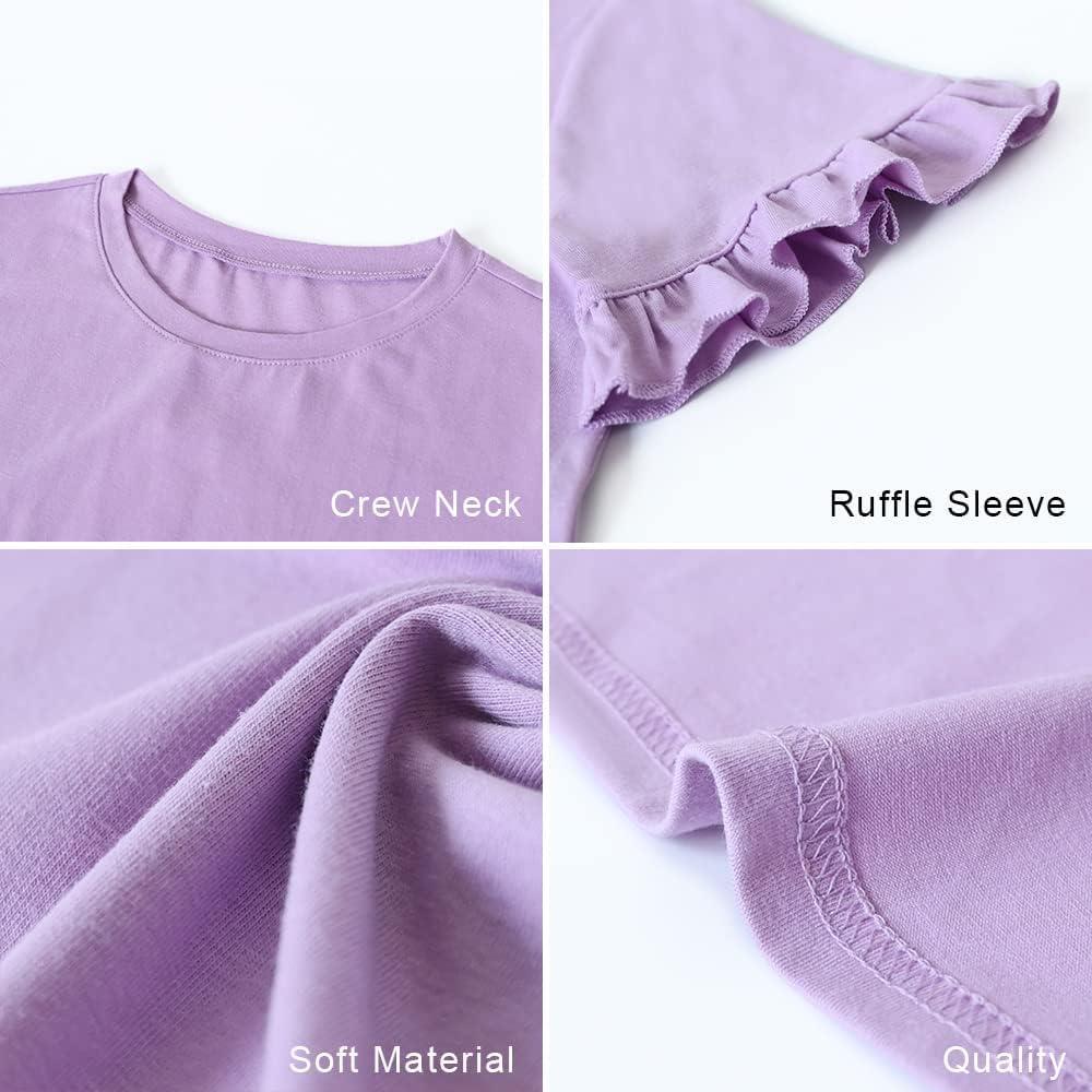 imagePRETTYGARDEN Womens Short Sleeve Casual T Shirts Summer Ruffle Plain Round Neck Loose Fit Tee Blouse TopsPurple