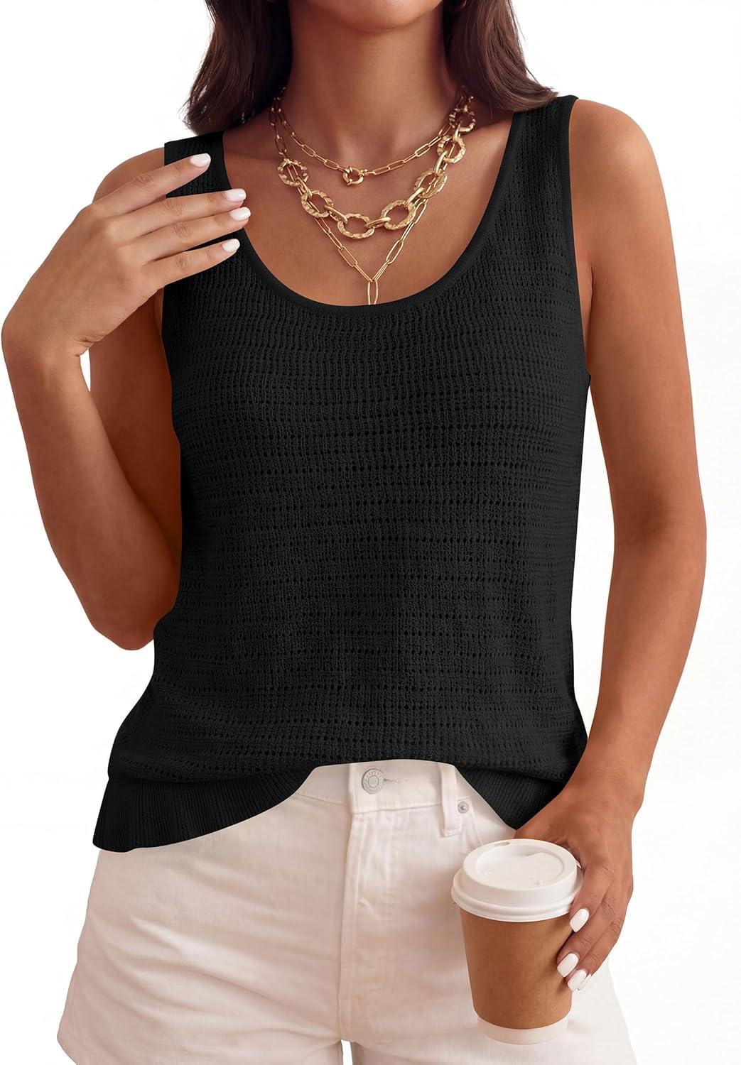 imagePRETTYGARDEN Crochet Tops for Women 2026 Spring Sleeveless Sweater Tops Summer Boho Tank Resort Wear Beach Vacation ClothesBlack