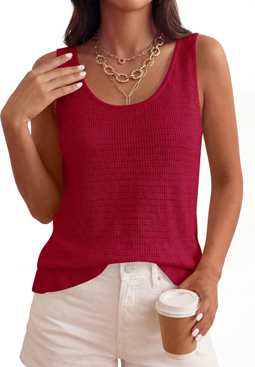 imagePRETTYGARDEN Crochet Tops for Women 2026 Spring Sleeveless Sweater Tops Summer Boho Tank Resort Wear Beach Vacation ClothesBurgundy