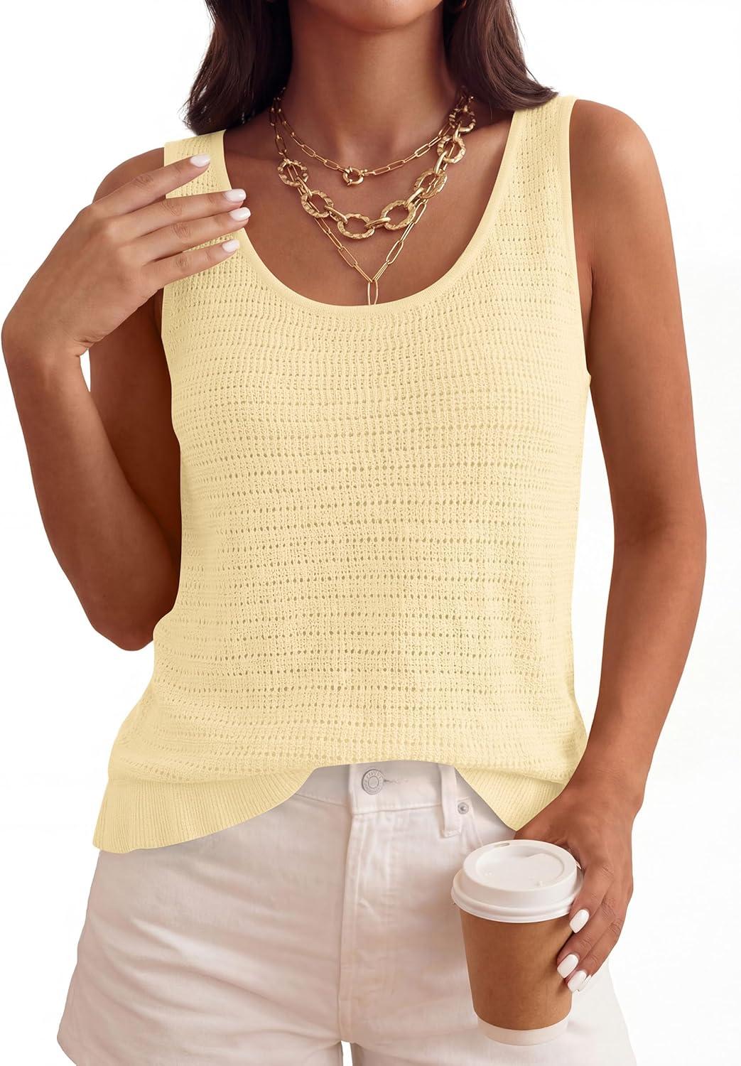 imagePRETTYGARDEN Crochet Tops for Women 2026 Spring Sleeveless Sweater Tops Summer Boho Tank Resort Wear Beach Vacation ClothesLight Apricot
