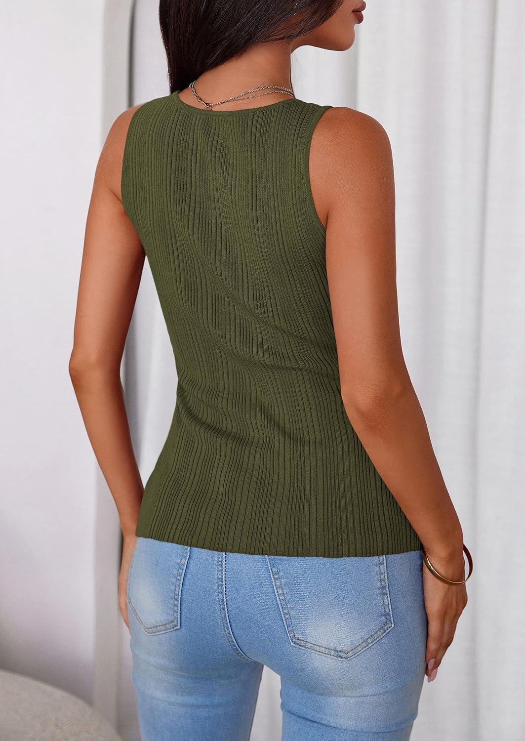 imagePRETTYGARDEN Ribbed Tank Tops for Women Summer 2026 Button Down Sleeveless Shirts Y2K Fashion Clothing Going Out Vest TopArmy Green