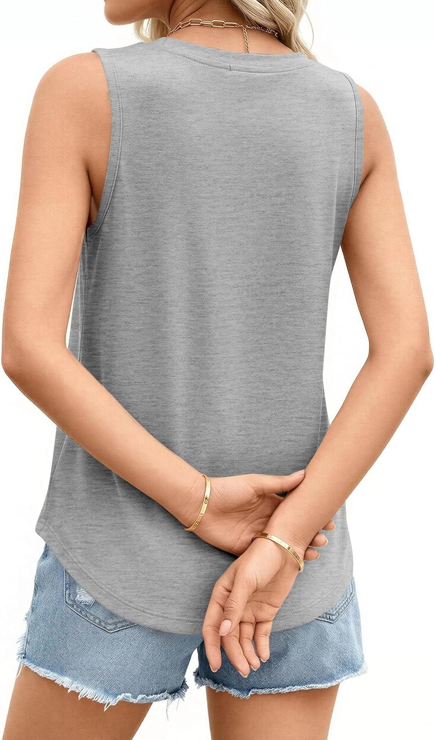 imagePRETTYGARDEN Sleeveless Tops for Women 2026 Summer Wide Strap Tank Tops Spring Fashion Dressy Casual Loose Fit ShirtsGrey