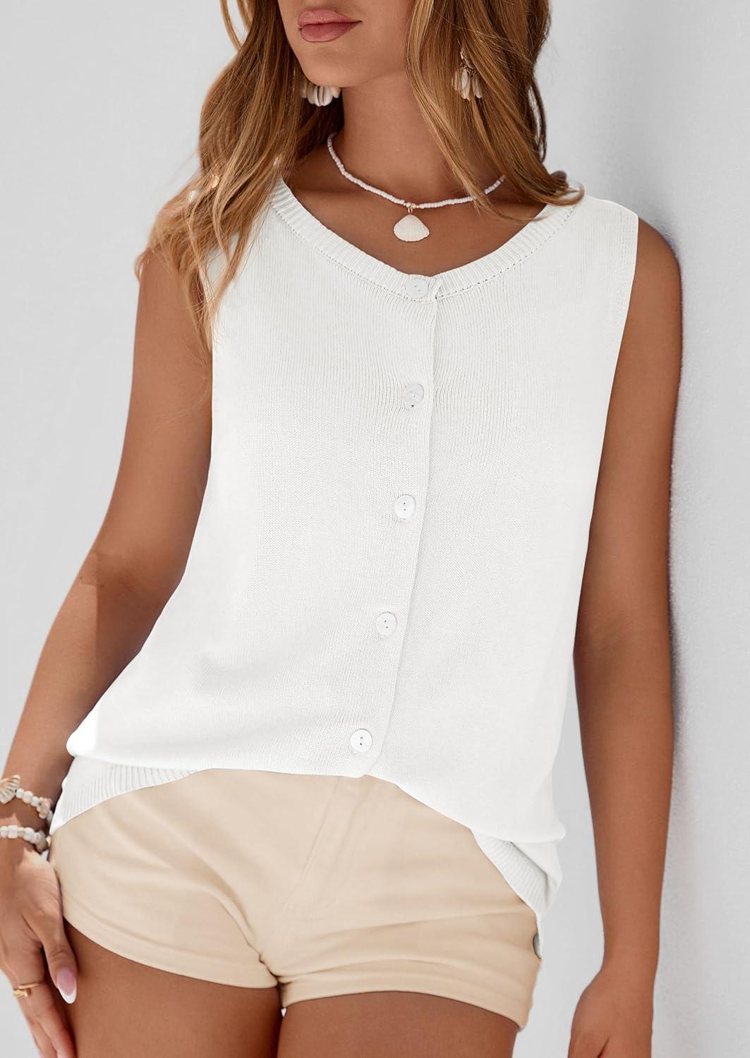 imagePRETTYGARDEN Sweater Vest Women 2026 Summer Sleeveless Cardigans Trendy Knit Vest Top Button Down Spring Sweater TopsWhite