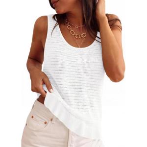 PRETTYGARDEN Crochet Tops for Women 2026 Spring Sleeveless Sweater Tops Summer Boho Tank Resort Wear Beach Vacation Clothes(White)