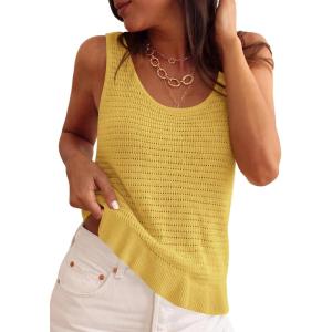 PRETTYGARDEN Crochet Tops for Women 2026 Spring Sleeveless Sweater Tops Summer Boho Tank Resort Wear Beach Vacation Clothes(Yellow)