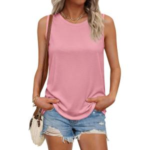 PRETTYGARDEN Sleeveless Tops for Women 2026 Summer Wide Strap Tank Tops Spring Fashion Dressy Casual Loose Fit Shirts(Pink)