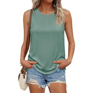 PRETTYGARDEN Sleeveless Tops for Women 2026 Summer Wide Strap Tank Tops Spring Fashion Dressy Casual Loose Fit Shirts(Sage Green)