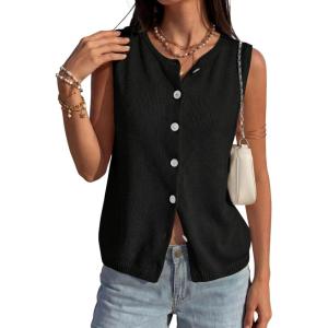 PRETTYGARDEN Sweater Vest Women 2026 Summer Sleeveless Cardigans Trendy Knit Vest Top Button Down Spring Sweater Tops(Black)