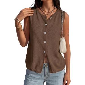 PRETTYGARDEN Sweater Vest Women 2026 Summer Sleeveless Cardigans Trendy Knit Vest Top Button Down Spring Sweater Tops(Brown)