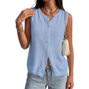 PRETTYGARDEN Sweater Vest Women 2026 Summer Sleeveless Cardigans Trendy Knit Vest Top Button Down Spring Sweater Tops(Light Blue)