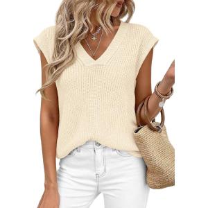 PRETTYGARDEN Women’s 2026 Lightweight Sweaters Vest Spring Trendy Cap Sleeve V Neck Knit Tank Tops Summer Going Out Outfits(Beige)