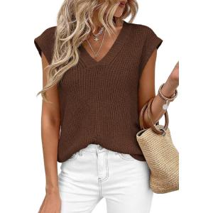 PRETTYGARDEN Women’s 2026 Lightweight Sweaters Vest Spring Trendy Cap Sleeve V Neck Knit Tank Tops Summer Going Out Outfits(Coffee)