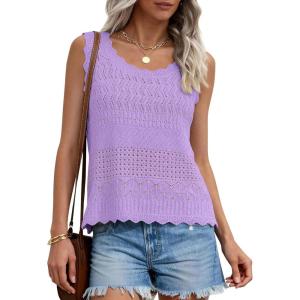 PRETTYGARDEN Womens Crochet Tank Tops 2026 Summer Spring Sleeveless Tops Cute Sweater Vest Trendy Boho Beach Vacation Clothes(Purple)