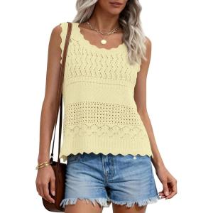 PRETTYGARDEN Womens Crochet Tank Tops 2026 Summer Spring Sleeveless Tops Cute Sweater Vest Trendy Boho Beach Vacation Clothes(Yellow)