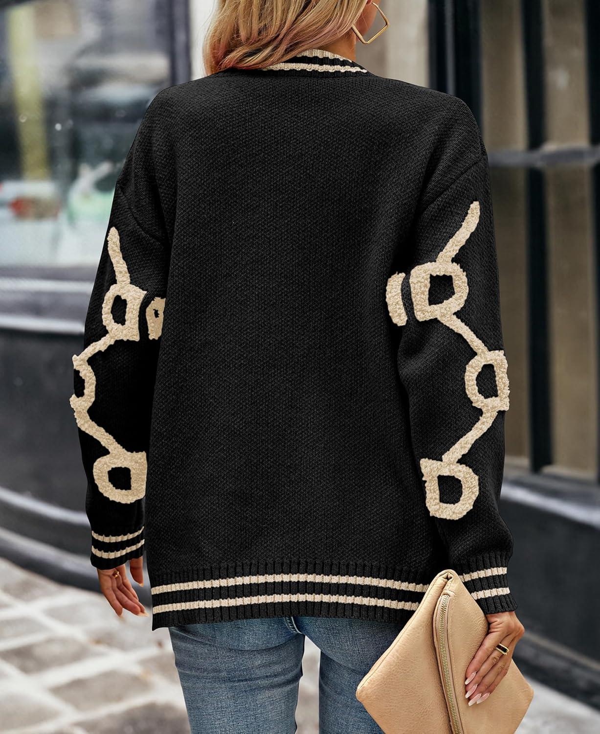 imagePRETTYGARDEN Womens Spring Fall Chunky Knit Cardigan Sweaters Casual Open Front Button Up Winter Coats OuterwearBlack Apricot