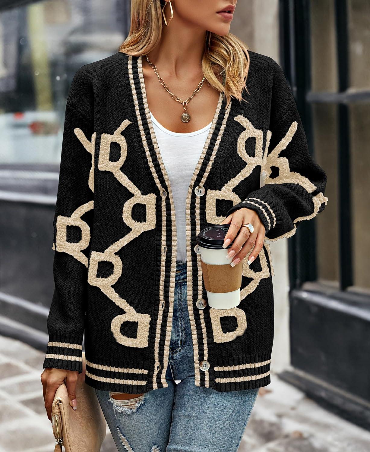 imagePRETTYGARDEN Womens Spring Fall Chunky Knit Cardigan Sweaters Casual Open Front Button Up Winter Coats OuterwearBlack Apricot