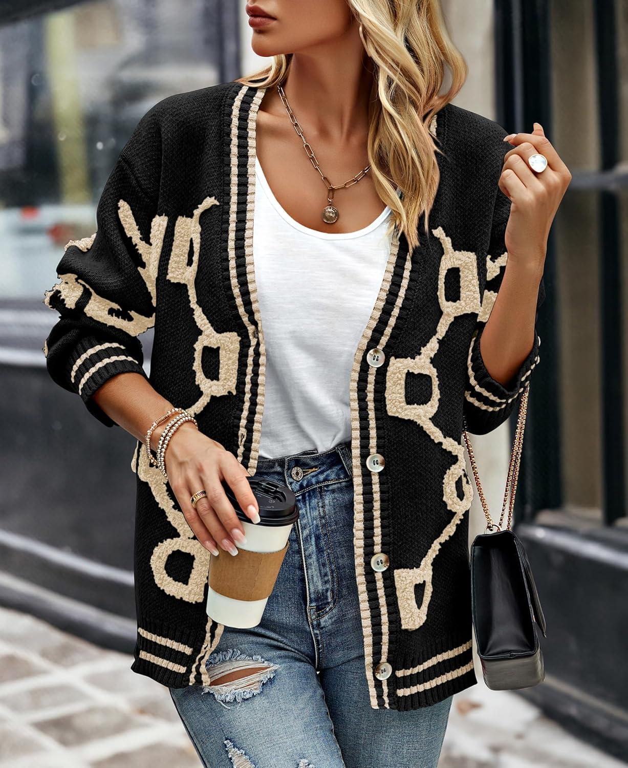 imagePRETTYGARDEN Womens Spring Fall Chunky Knit Cardigan Sweaters Casual Open Front Button Up Winter Coats OuterwearBlack Apricot
