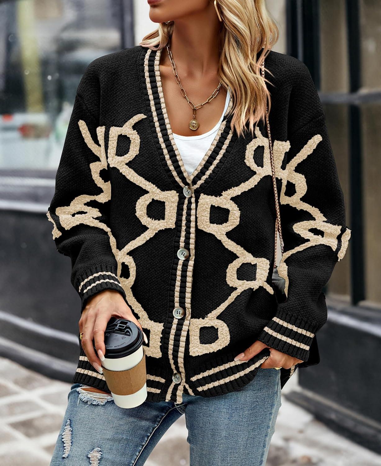imagePRETTYGARDEN Womens Spring Fall Chunky Knit Cardigan Sweaters Casual Open Front Button Up Winter Coats OuterwearBlack Apricot