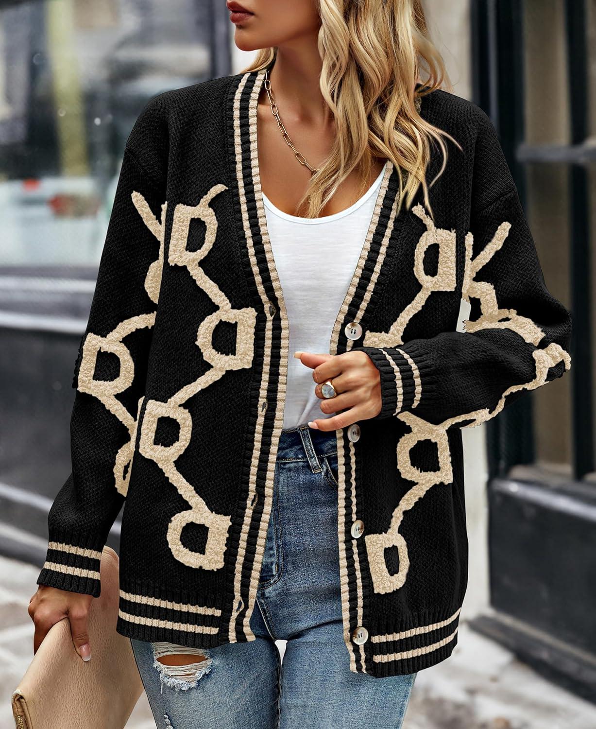 imagePRETTYGARDEN Womens Spring Fall Chunky Knit Cardigan Sweaters Casual Open Front Button Up Winter Coats OuterwearBlack Apricot