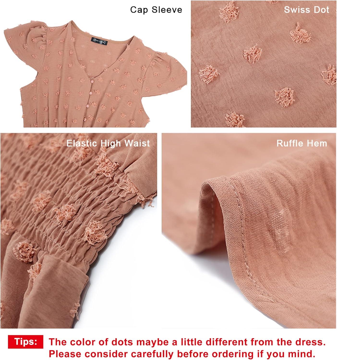 imagePRETTYGARDEN Womens Dresses 2026 Summer Maxi Dress Boho Short Sleeve V Neck Swiss Dot Ruffle Tiered Smocked Flowy Long DressBrown