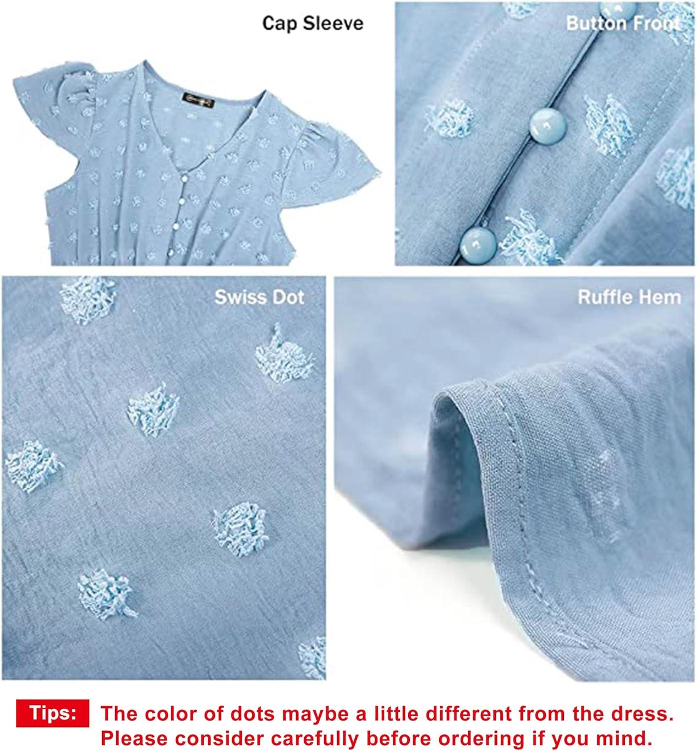 imagePRETTYGARDEN Womens Dresses 2026 Summer Maxi Dress Boho Short Sleeve V Neck Swiss Dot Ruffle Tiered Smocked Flowy Long DressLight Blue
