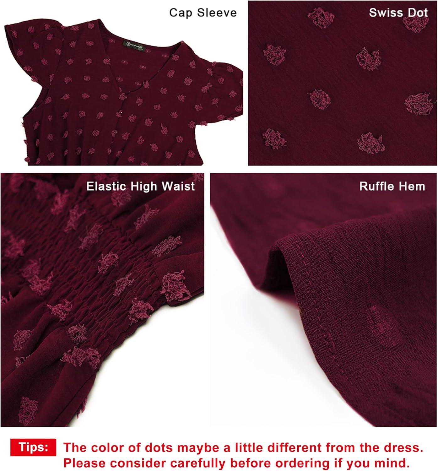 imagePRETTYGARDEN Womens Dresses 2026 Summer Maxi Dress Boho Short Sleeve V Neck Swiss Dot Ruffle Tiered Smocked Flowy Long DressWine Red