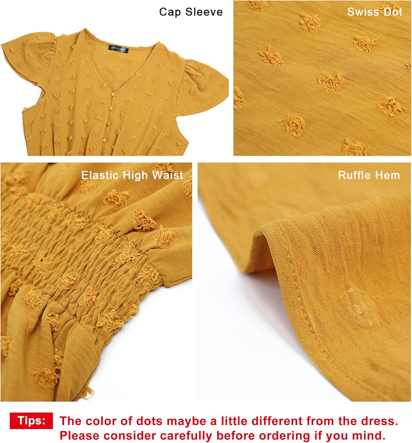imagePRETTYGARDEN Womens Dresses 2026 Summer Maxi Dress Boho Short Sleeve V Neck Swiss Dot Ruffle Tiered Smocked Flowy Long DressYellow