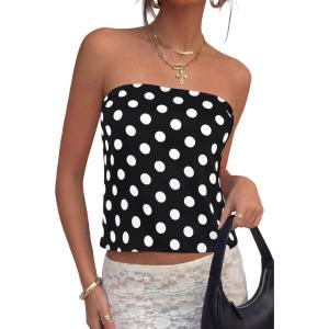 PRETTYGARDEN Strapless Tube Tops for Women 2026 Summer Sleeveless Backless Polka Dot Going Out Top Bandeau Cute Y2k Shirt(Dot Black White)