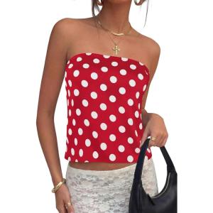 PRETTYGARDEN Strapless Tube Tops for Women 2026 Summer Sleeveless Backless Polka Dot Going Out Top Bandeau Cute Y2k Shirt(Dot Red White)