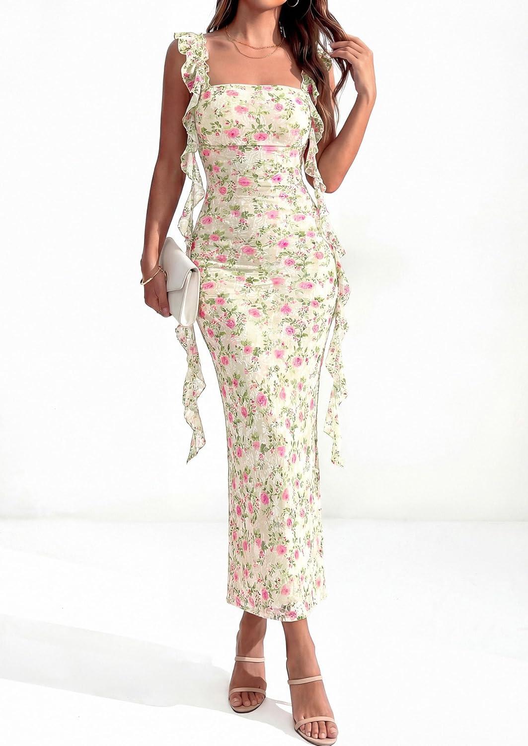 imagePRETTYGARDEN Womens Spring Formal Dress 2026 Summer Elegant Sleeveless Floral Lace Cocktail Wedding Guest Maxi Long DressesBeige Flowers