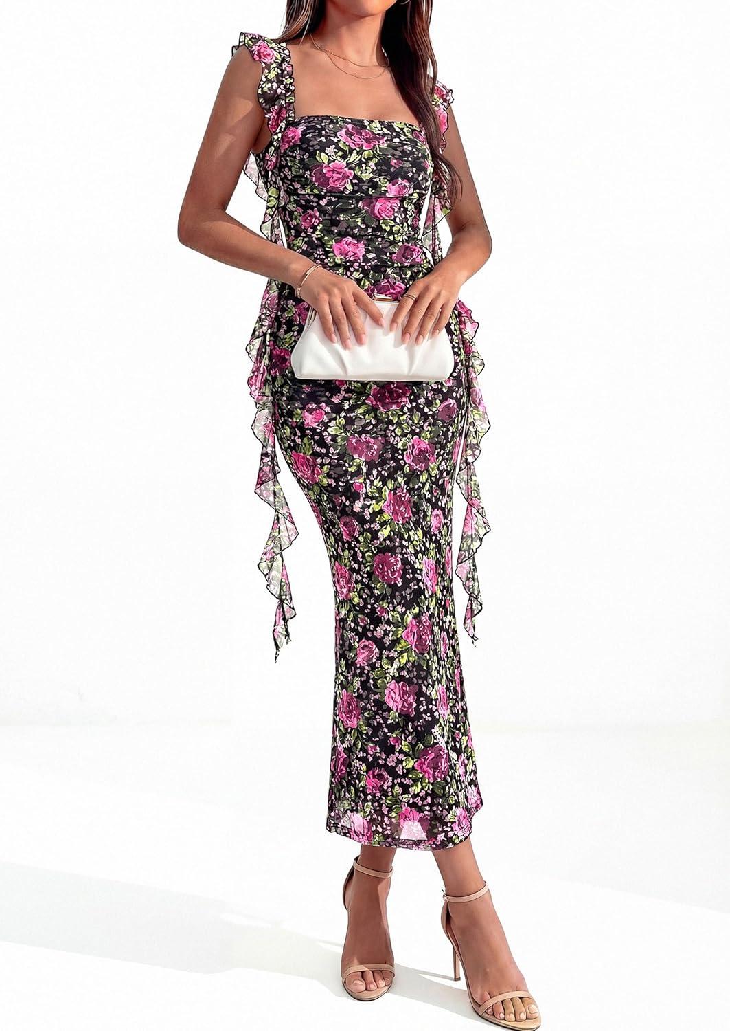 imagePRETTYGARDEN Womens Spring Formal Dress 2026 Summer Elegant Sleeveless Floral Lace Cocktail Wedding Guest Maxi Long DressesBlack Pink Flower