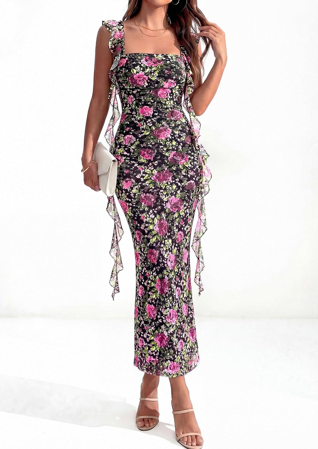imagePRETTYGARDEN Womens Spring Formal Dress 2026 Summer Elegant Sleeveless Floral Lace Cocktail Wedding Guest Maxi Long DressesBlack Pink Flower