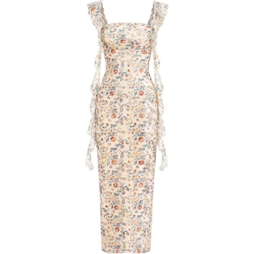 imagePRETTYGARDEN Womens Spring Formal Dress 2026 Summer Elegant Sleeveless Floral Lace Cocktail Wedding Guest Maxi Long DressesFloral Apricot