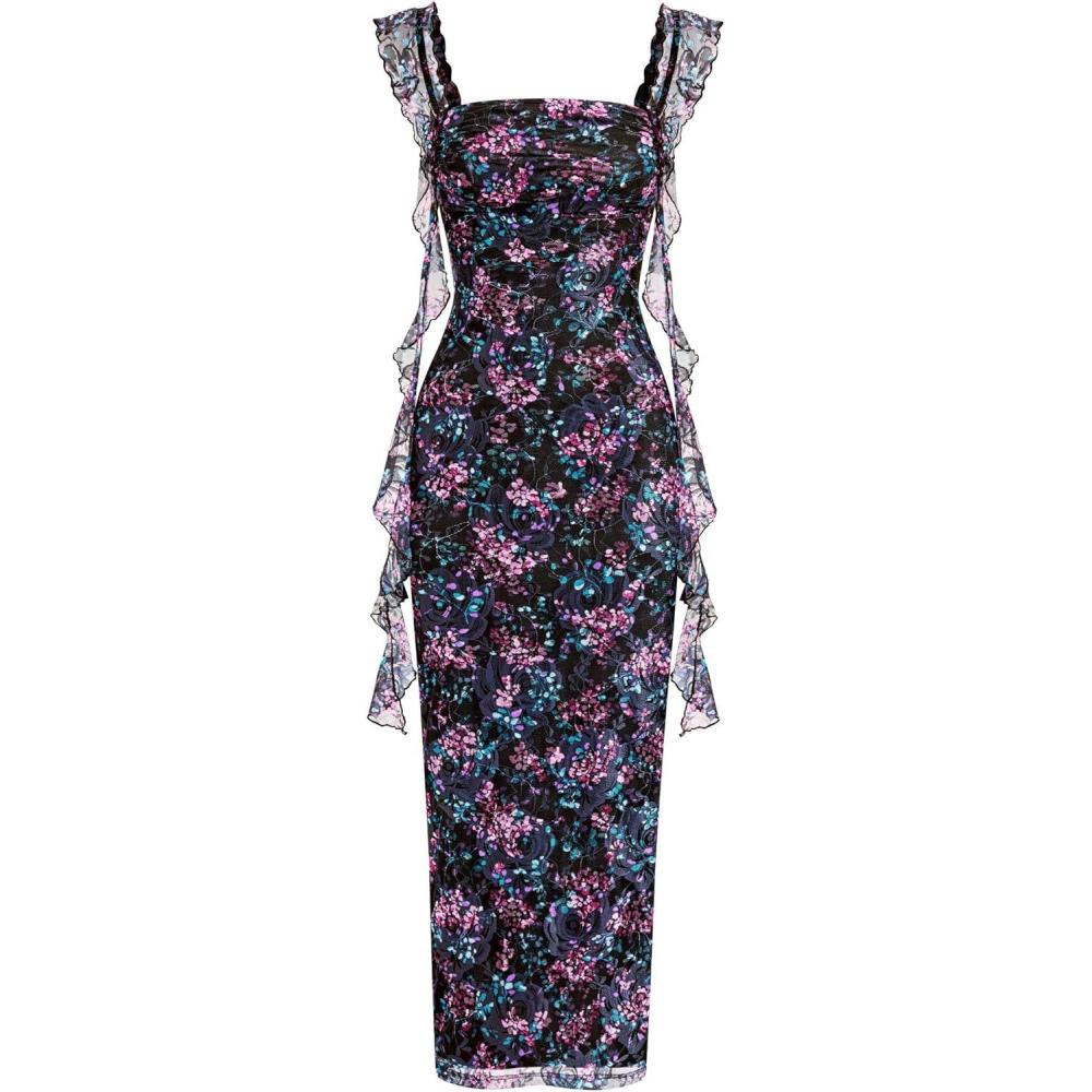 imagePRETTYGARDEN Womens Spring Formal Dress 2026 Summer Elegant Sleeveless Floral Lace Cocktail Wedding Guest Maxi Long DressesFloral Black