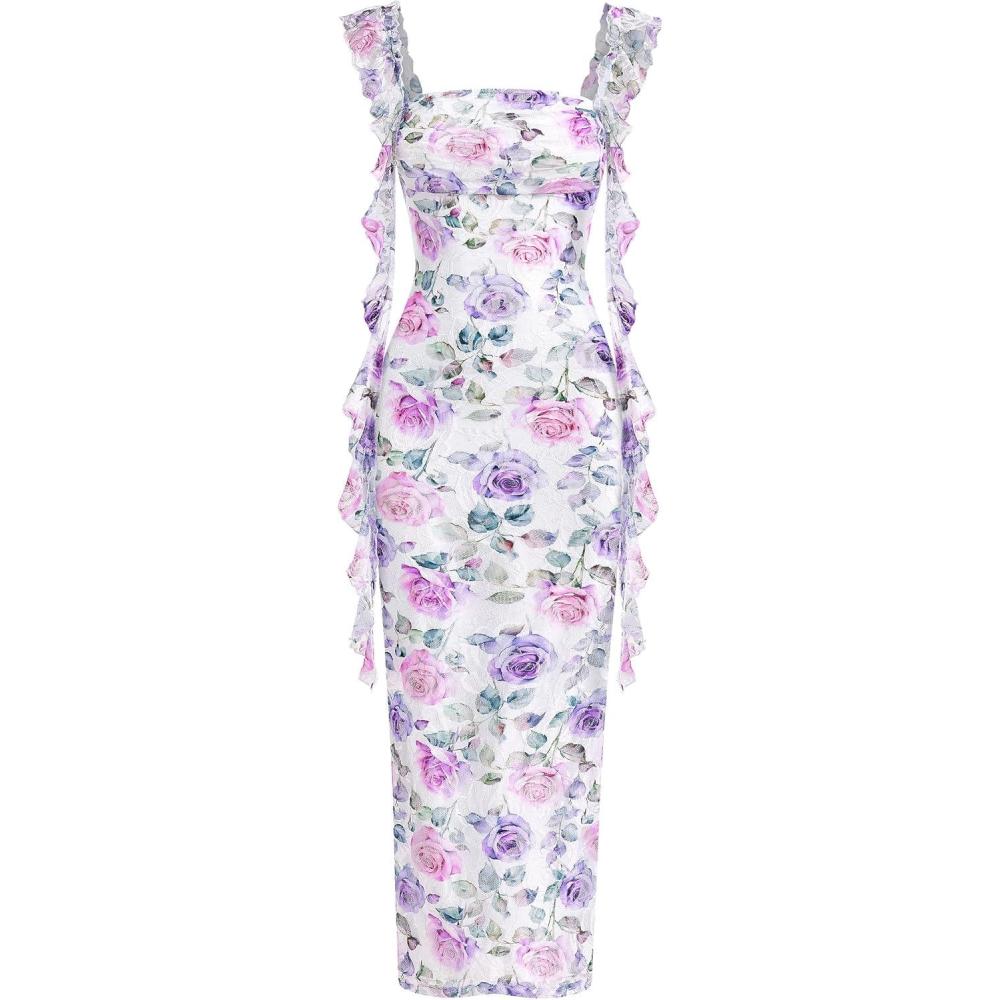 imagePRETTYGARDEN Womens Spring Formal Dress 2026 Summer Elegant Sleeveless Floral Lace Cocktail Wedding Guest Maxi Long DressesFloral Purple