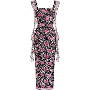PRETTYGARDEN Womens Spring Formal Dress 2026 Summer Elegant Sleeveless Floral Lace Cocktail Wedding Guest Maxi Long Dresses(Black Pink Flower)