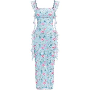 PRETTYGARDEN Womens Spring Formal Dress 2026 Summer Elegant Sleeveless Floral Lace Cocktail Wedding Guest Maxi Long Dresses(Floral Light Blue)
