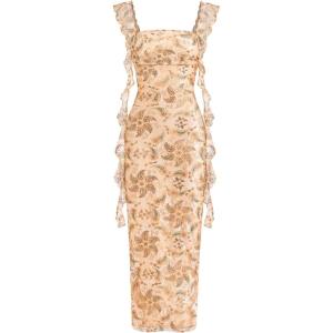 PRETTYGARDEN Womens Spring Formal Dress 2026 Summer Elegant Sleeveless Floral Lace Cocktail Wedding Guest Maxi Long Dresses(Khaki Floral)