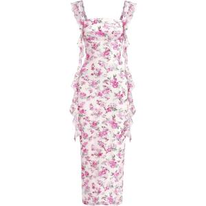 PRETTYGARDEN Womens Spring Formal Dress 2026 Summer Elegant Sleeveless Floral Lace Cocktail Wedding Guest Maxi Long Dresses(White Pink Flower)