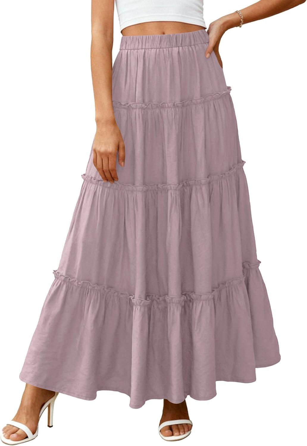 imagePRETTYGARDEN Boho Maxi Skirts for Women Trendy Summer 2026 Spring Long Flowy A Line Tiered Skirt Beach Vacation Clothes DressPurple