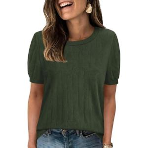 PRETTYGARDEN Women’s 2026 Spring Short Sleeve Sweater Knit Going Out Tops Work Shirts Trendy Summer Business Casual Outfits(Army Green)