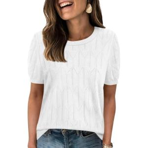 PRETTYGARDEN Women’s 2026 Spring Short Sleeve Sweater Knit Going Out Tops Work Shirts Trendy Summer Business Casual Outfits(White)