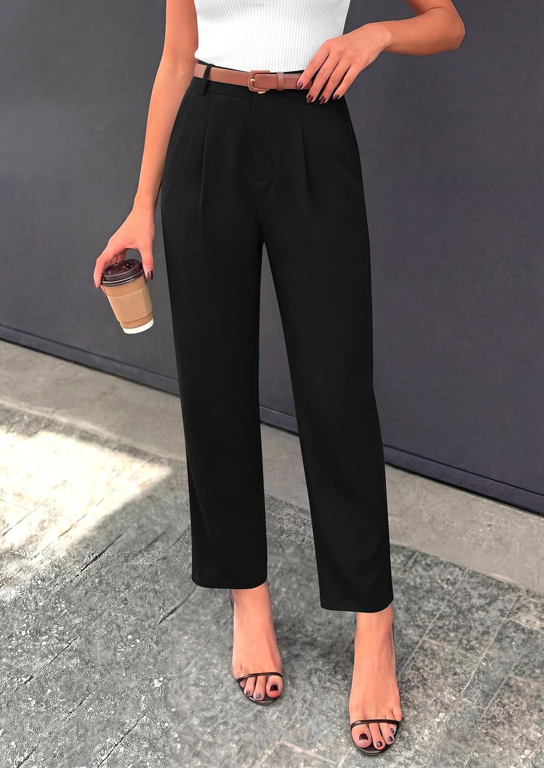 imagePRETTYGARDEN Womens Dress Pants Summer 2026 Work Clothes Tapered High Waisted Trousers Slacks Pockets Business Casual OutfitsBlack