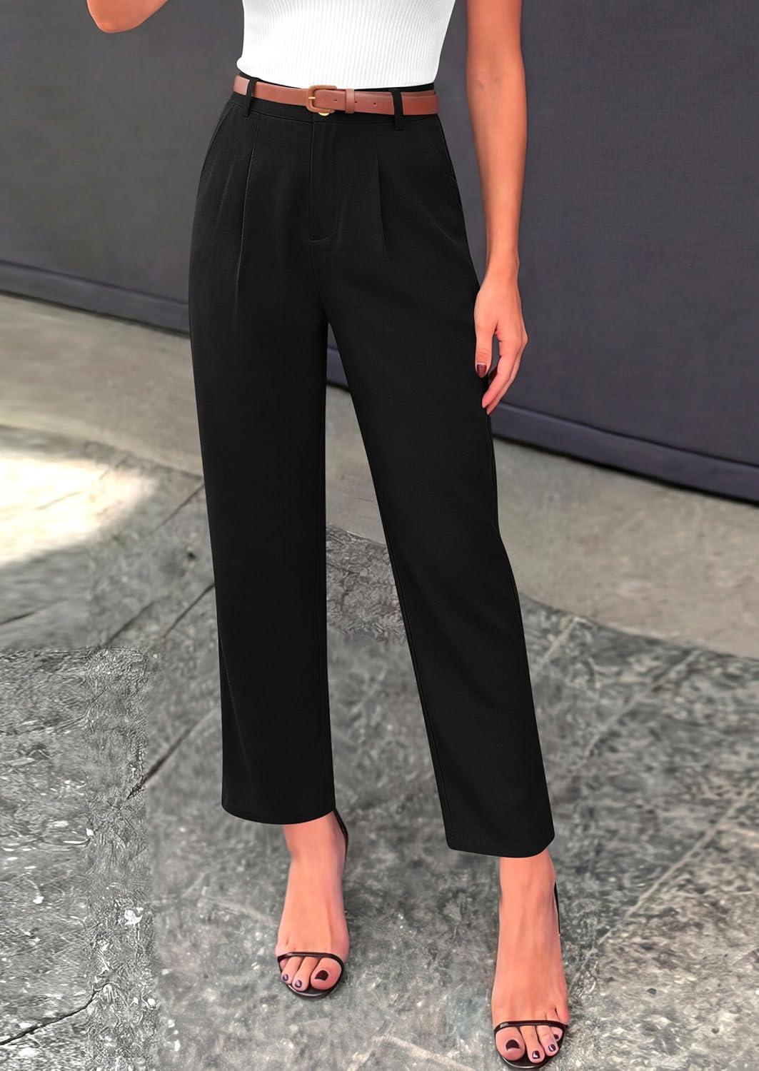 imagePRETTYGARDEN Womens Dress Pants Summer 2026 Work Clothes Tapered High Waisted Trousers Slacks Pockets Business Casual OutfitsBlack