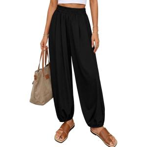 PRETTYGARDEN Womens 2026 Summer Casual Pants High Waisted Loose Wide Leg Palazzo Pockets Lounge Beach Travel Trousers Outfits(Black)
