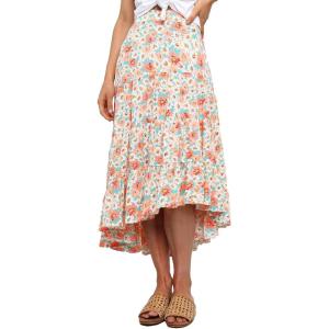 PRETTYGARDEN Women’s Ditzy Floral Print Midi Skirt Boho Elastic High Waist Long Skirts for Women Trendy High Low Hem(Floral Apricot)