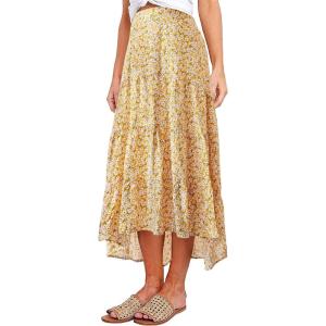 PRETTYGARDEN Women’s Ditzy Floral Print Midi Skirt Boho Elastic High Waist Long Skirts for Women Trendy High Low Hem(O-yellow)