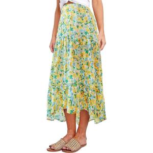 PRETTYGARDEN Women’s Ditzy Floral Print Midi Skirt Boho Elastic High Waist Long Skirts for Women Trendy High Low Hem(Q-white Green)