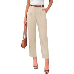 PRETTYGARDEN Womens Dress Pants Summer 2026 Work Clothes Tapered High Waisted Trousers Slacks Pockets Business Casual Outfits(Beige)