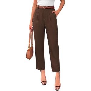 PRETTYGARDEN Womens Dress Pants Summer 2026 Work Clothes Tapered High Waisted Trousers Slacks Pockets Business Casual Outfits(Brown)